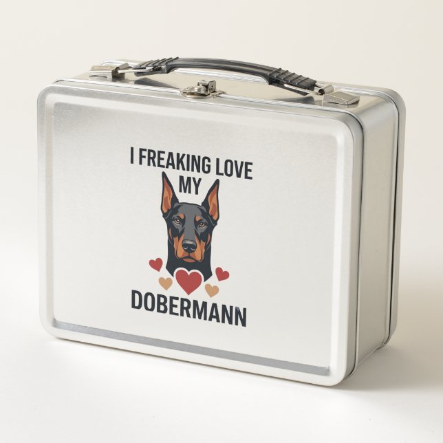 Lunch Box Amour Fou de Dobermann Chien Cœurs Rouges_1 (Devant)