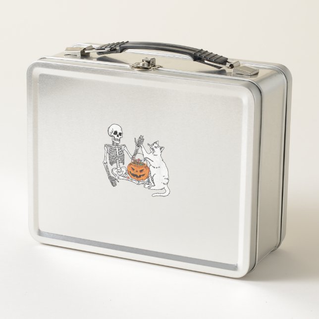 Lunch Box Amoureux de les chats Halloween Funny Skeleton et  (Devant)