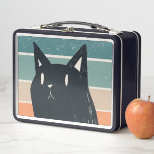 Lunch Box Amusant Chat Noir Retro Style design
