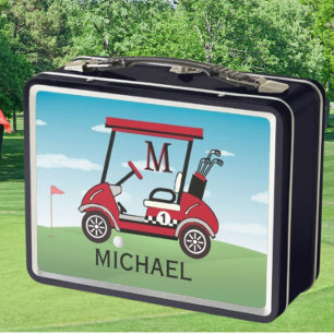 Lunch Box Amusants Red & Black Golf Nom du panier Monogramme