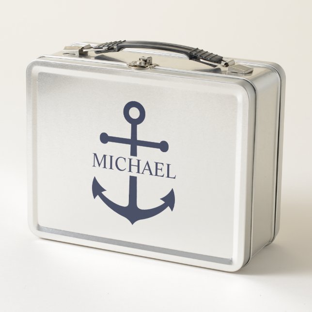 Lunch Box Ancre bleue marine Nom personnalisé (Devant)