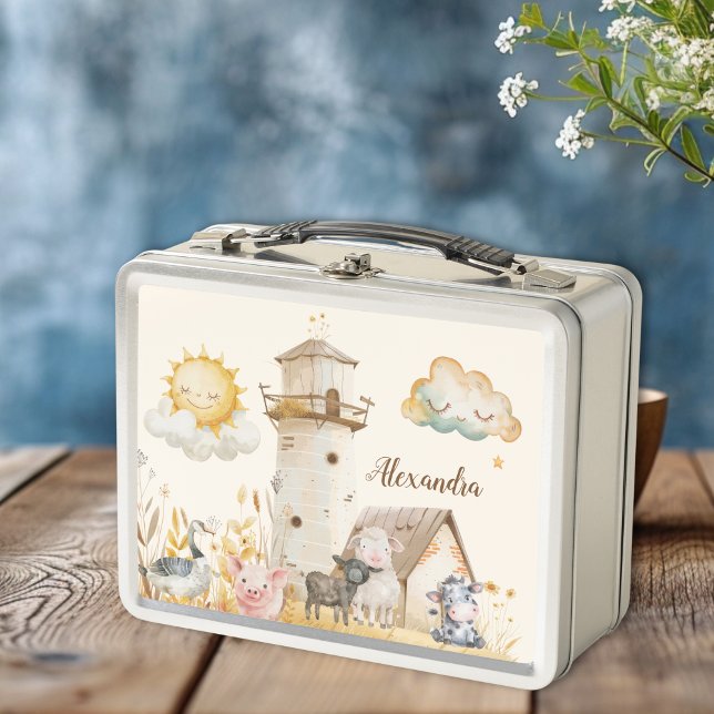 Lunch Box Animaux de ferme d'aquarelle mignonne personnalisé (Créateur téléchargé)