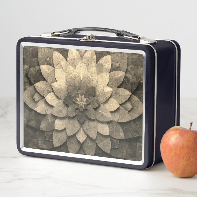 Lunch Box Antique Golden Mandala Art Fleur texturée (En situation)