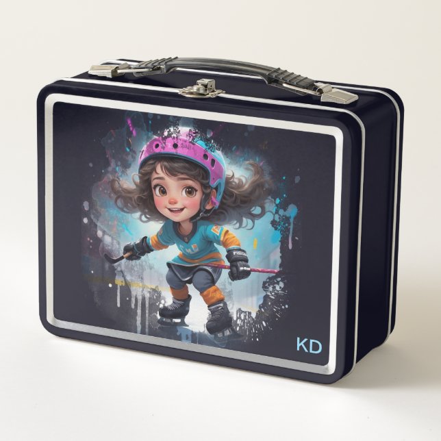 Lunch Box *~* AP94   Ice Hockey Girl Player Cute 22 Initials (Devant)