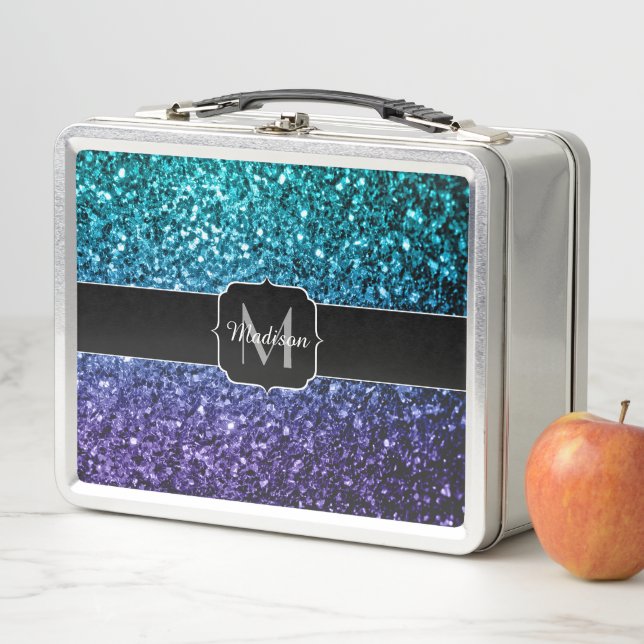 Lunch Box Aqua blue Ombre fausse parties scintillant scintil (En situation)