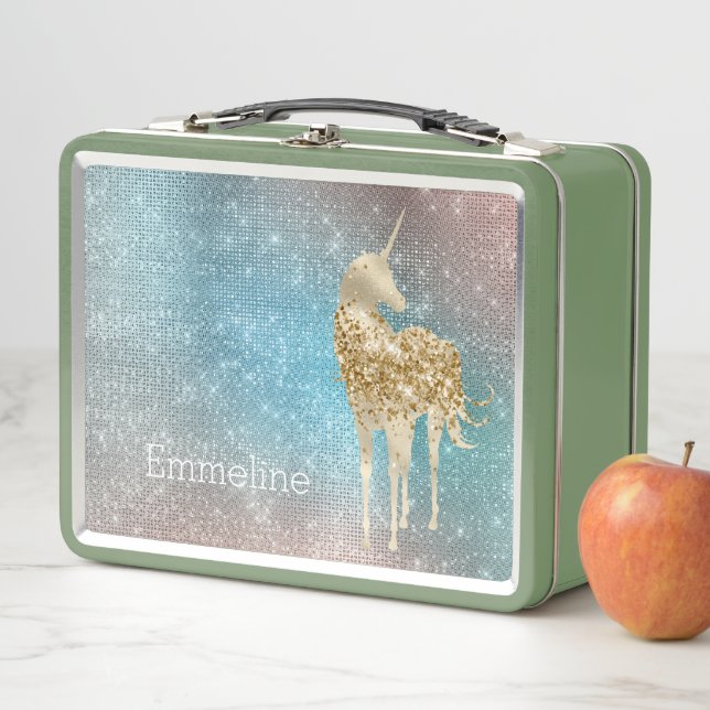 Lunch Box Aqua Gold Unicorn Sparkle (En situation)