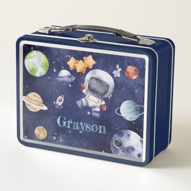 Lunch Box Aquarelle Astronaut Galaxie Planète Enfants (Devant)