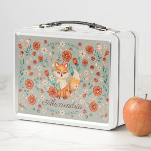 Lunch Box Aquarelle blanche ornée de renard boisé Nom