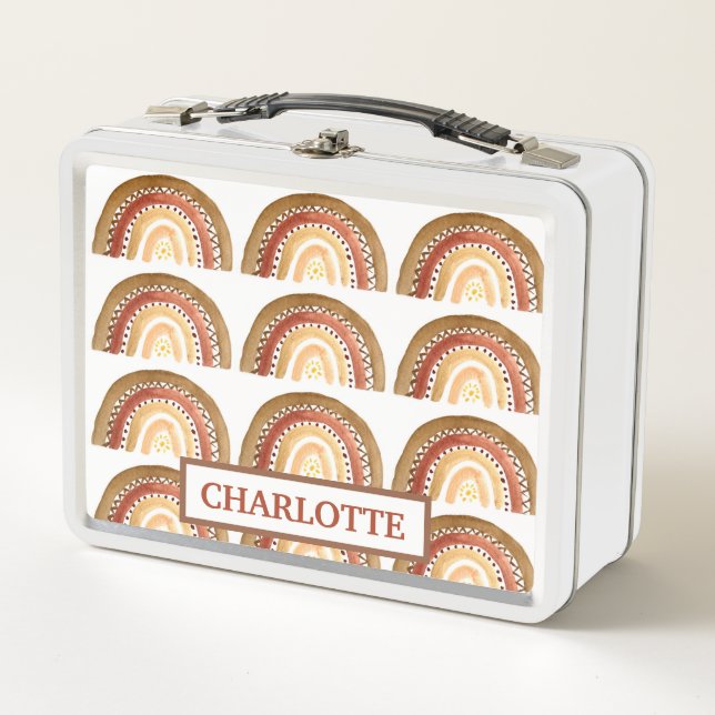 Lunch Box Aquarelle Boho Pastel Enfants fille Sun Rainbow (Devant)