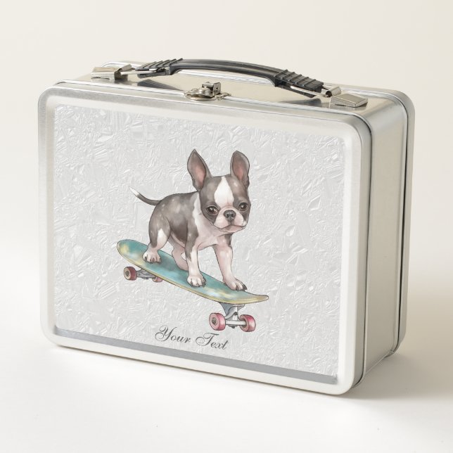 Lunch Box Aquarelle Boston Terrier Boîte à déjeuner métalliq (Devant)