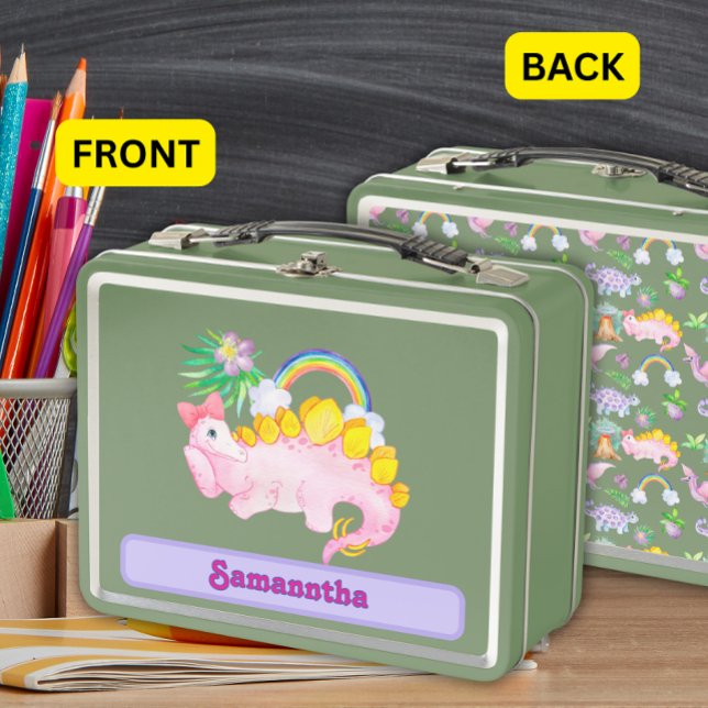 Lunch Box Aquarelle Cute Dinosaure rose avec Bow (Créateur téléchargé)