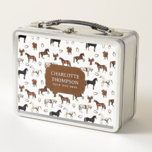 Lunch Box Aquarelle de chevaux Fer à cheval Selles pour enfa