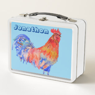 Lunch Box Aquarelle de poulet Chids Nom Boîte à lunch