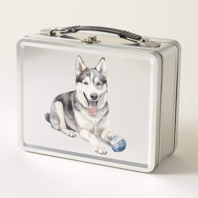 Lunch Box Aquarelle Husky Chien (Devant)