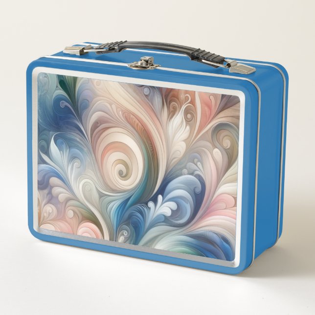 Lunch Box Aquarelle Imaginaire Floral Pastel Bleu & Crème (Devant)