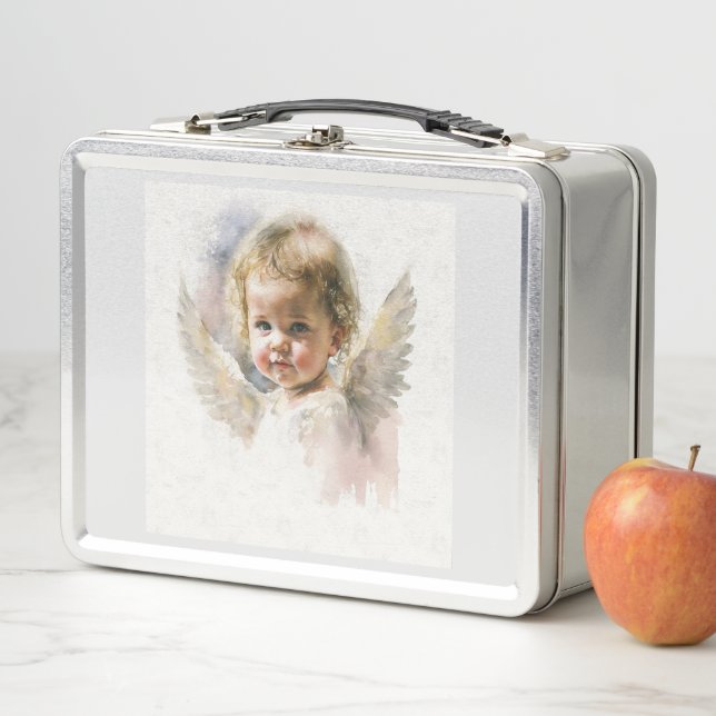 Lunch Box Aquarelle mignon bébé ange autocollant (En situation)