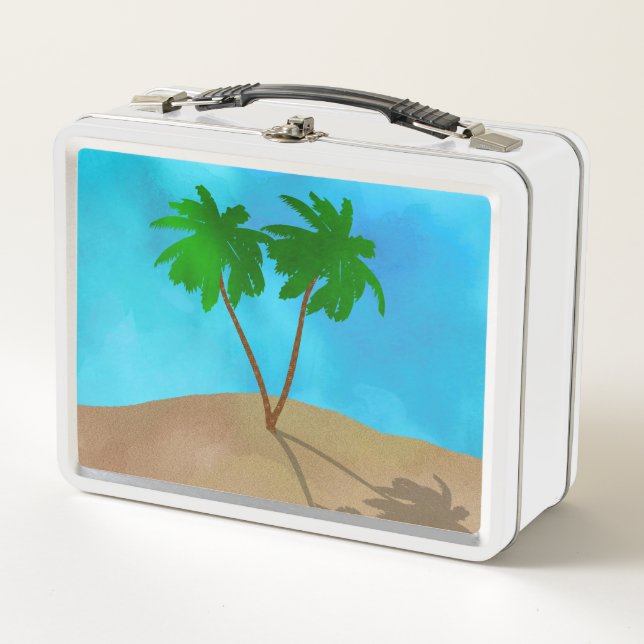 Lunch Box Aquarelle Palm Tree Beach Scene Collage (Devant)