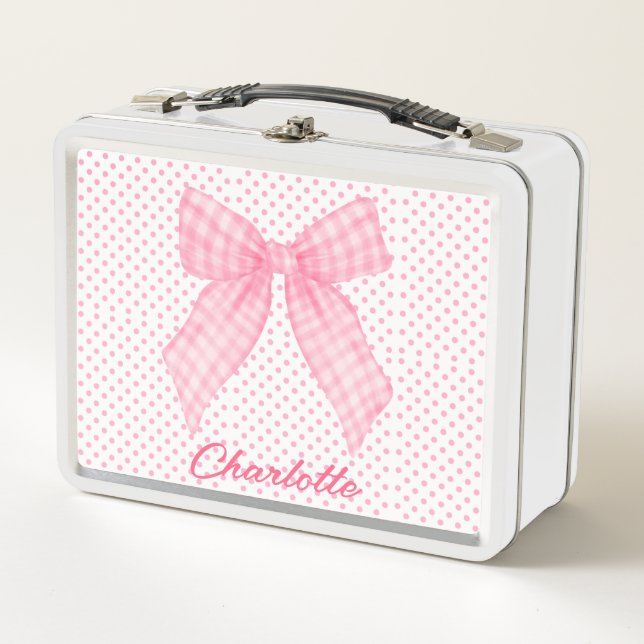 Lunch Box Aquarelle rose Pois rose En vichy Bow (Devant)
