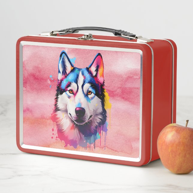Lunch Box Aquarelle Sibérienne Husky Art coloré (En situation)