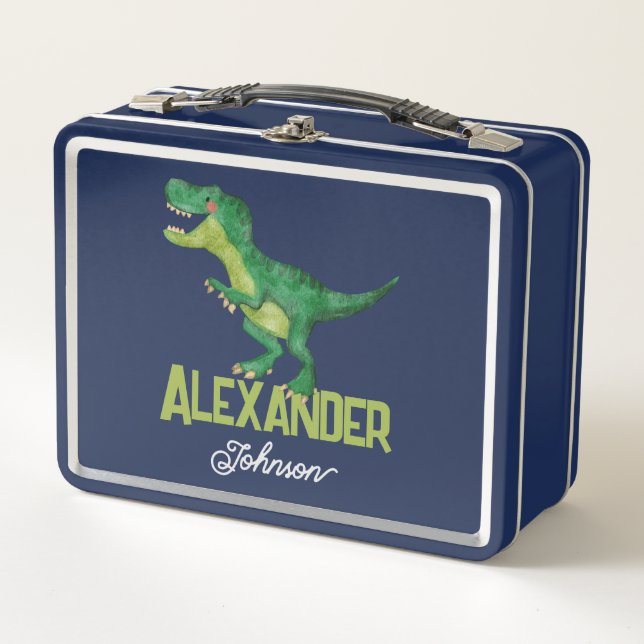 Lunch Box Aquarelle T-rex Dinosaure avec nom enfant personna (Devant)