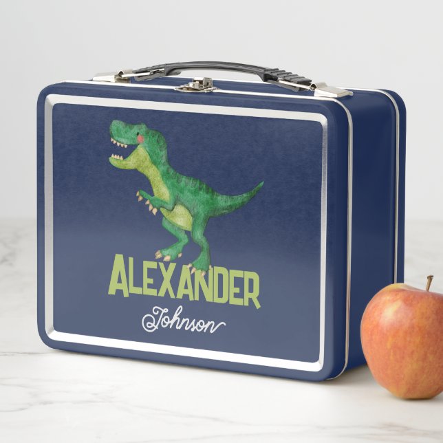Lunch Box Aquarelle T-rex Dinosaure avec nom enfant personna (En situation)