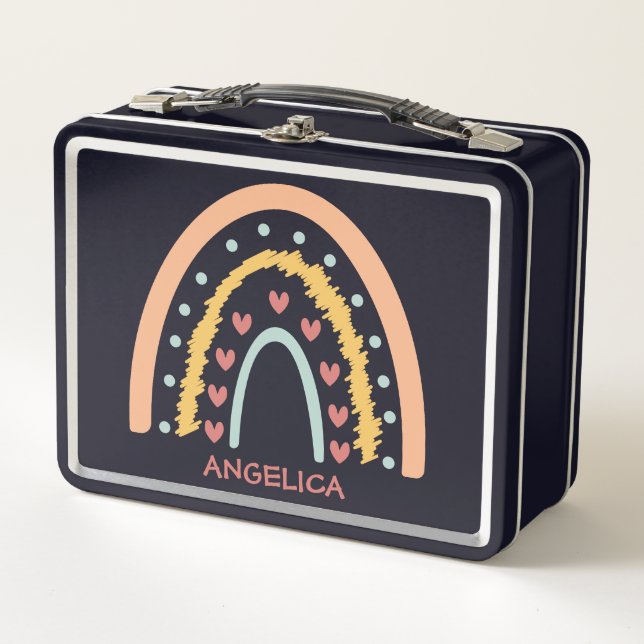 Lunch Box Arc de coeur Scribble Boho Arc-en-ciel Déjeuner en (Devant)