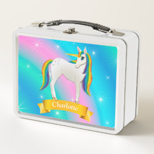 Lunch Box Arc-en-ciel coloré et licorne magique blanche