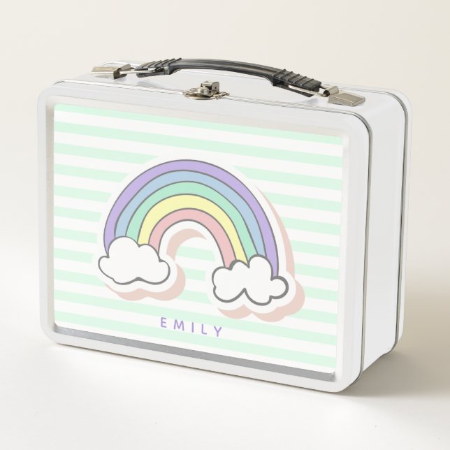 Lunch Box Arc-en-ciel mignon - Mint Green Stried Kids (Devant)