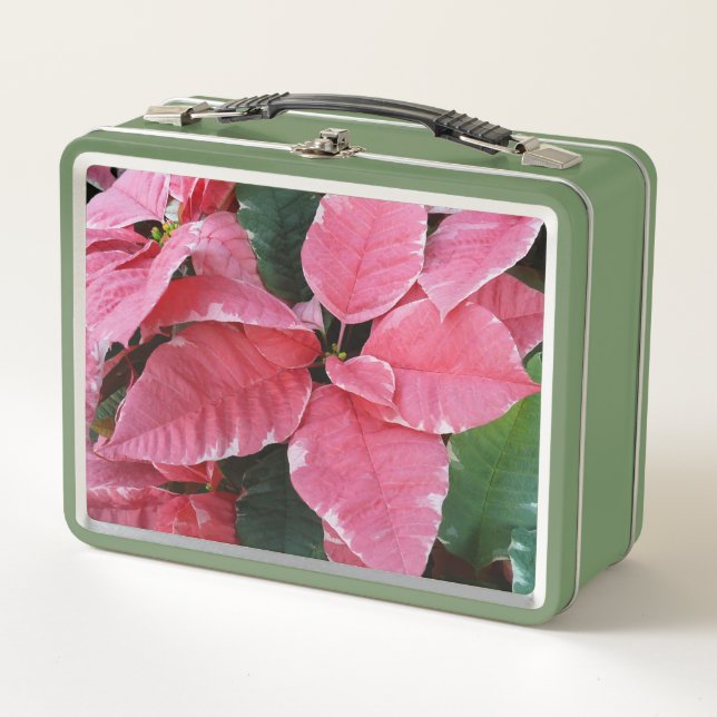 Lunch Box Argent Star Marbre Poinsettias Pink Holiday Floral (Devant)