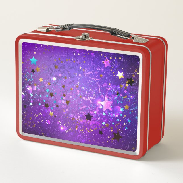 Lunch Box Arrière - plan de feuille violet avec étoiles (Devant)