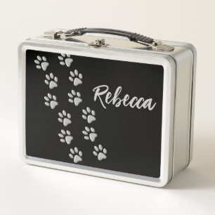 Lunch Box Arrière - plan noir Silver Dog Paws Motif d'impres