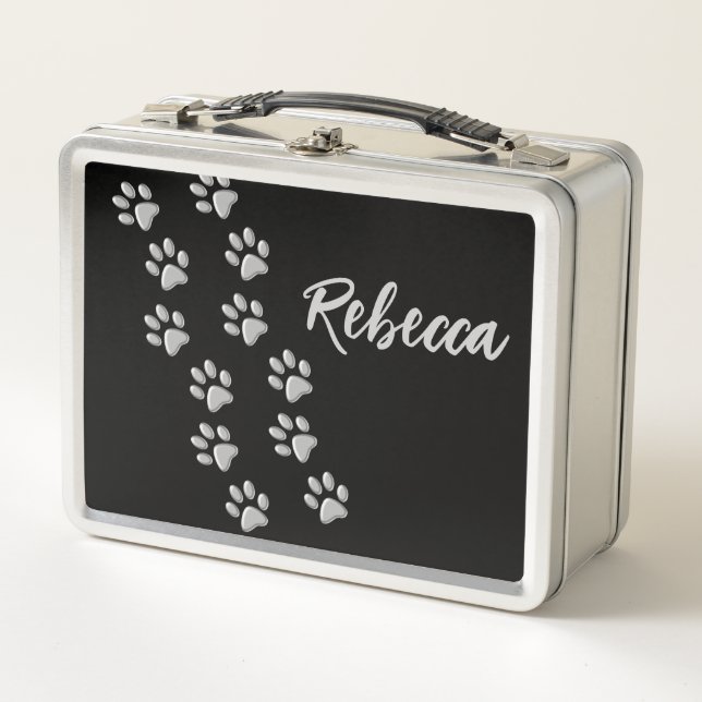 Lunch Box Arrière - plan noir Silver Dog Paws Motif d'impres (Devant)