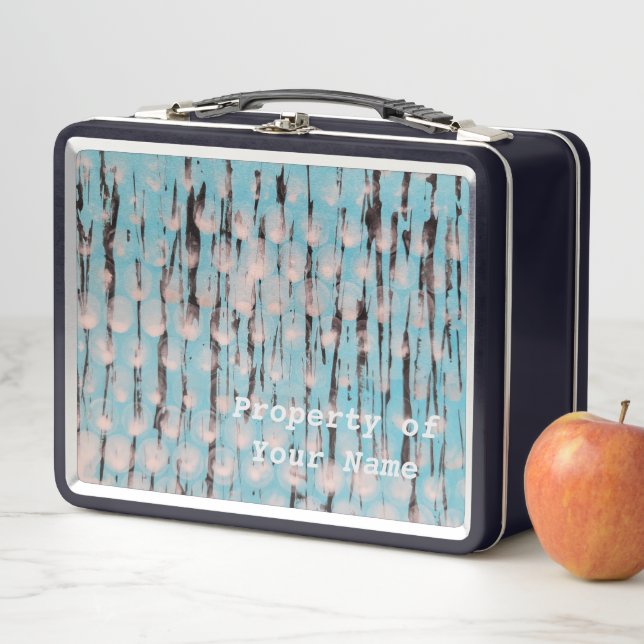 Lunch Box Art Abstrait bleu, blanc et noir (En situation)