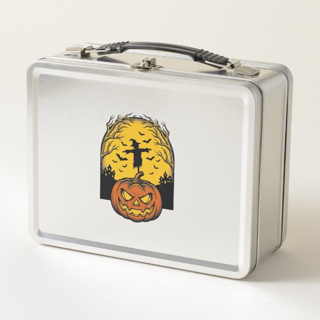 Lunch Box Art de l'épouvantail de lune de citrouille d'Hallo (Devant)