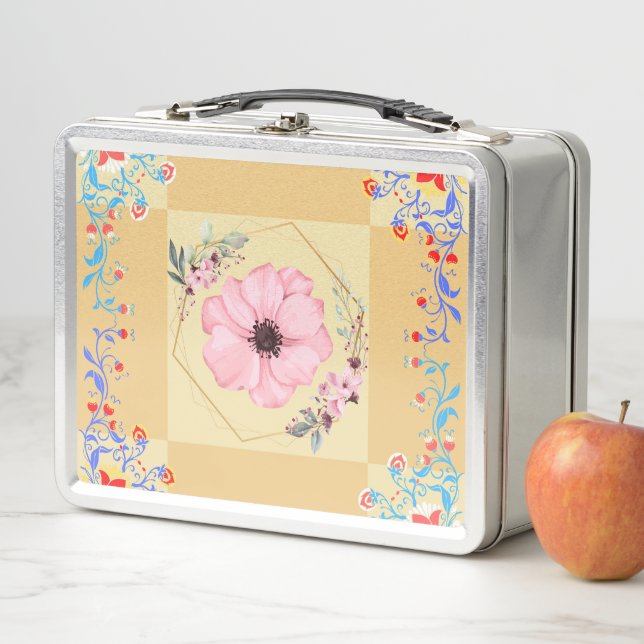 Lunch Box Art de printemps, conception graphique de fleurs (En situation)