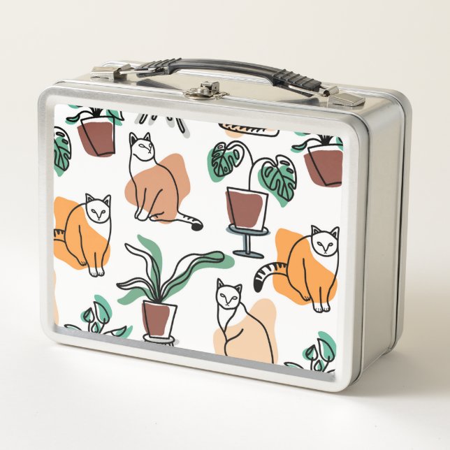 Lunch Box Art de trait dessin chats et fleurs (Devant)