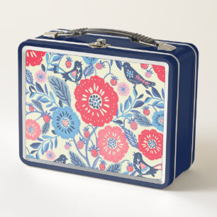 Lunch Box Art Folk Oiseaux Et Boîte À Déjeuner Aux Fraises