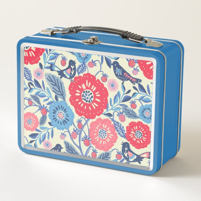 Lunch Box Art Folk Oiseaux Et Fraise Design (Devant)