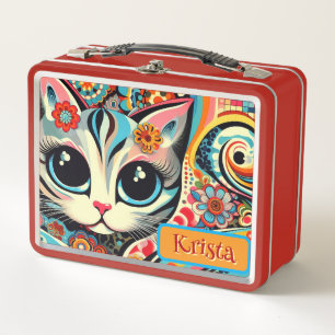 Lunch Box Art folklorique mexicain Abstrait Kitty Chat Perso