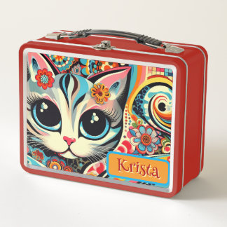 Lunch Box Art folklorique mexicain Abstrait Kitty Chat Perso