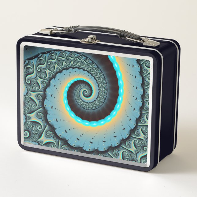 Lunch Box Art fractal spirale abstrait bleu turquoise orange (Devant)