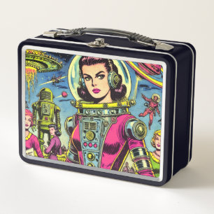 Lunch Box Astronaut Femme Vintage de BD Sci-Fi