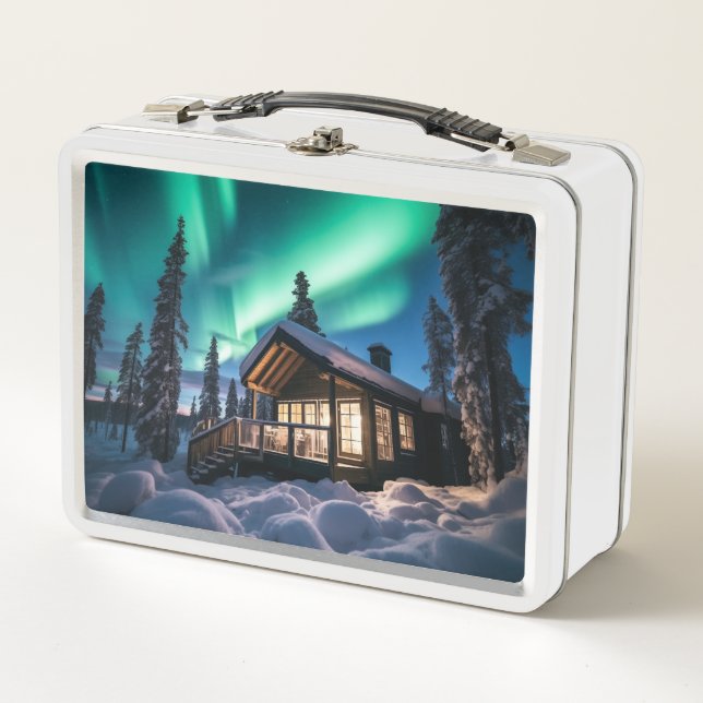 Lunch Box Aurora borealis au-dessus du cabine d'hiver (Devant)
