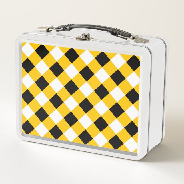 Lunch Box Automne Noir Jaune et blanc Plaid Motif (Devant)