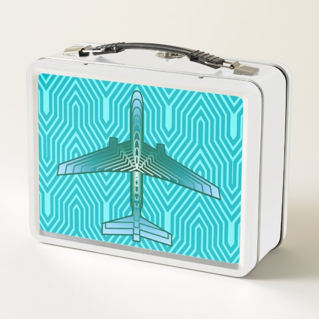 Lunch Box Avion Art Déco, Turquoise, Turquoise et Aqua (Dos)