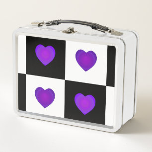 Lunch Box B&W Purple Hearts Beating