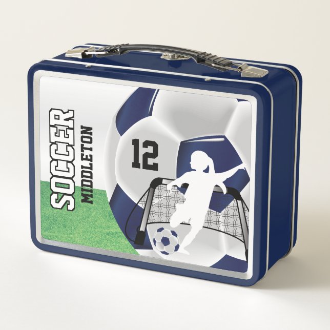 Lunch Box Bal de soccer bleu foncé et blanc - Fille de footb (Dos)