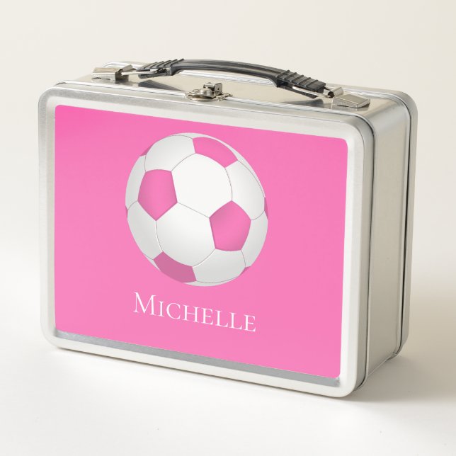 Lunch Box Balle de football rose blanc - monogrammée (Devant)
