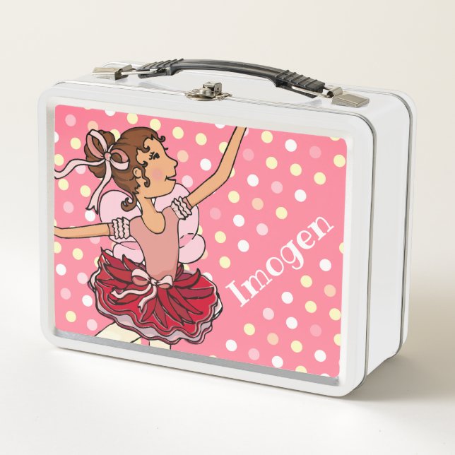 Lunch Box Ballerina chevelure foncée fille rose rouge boîte  (Devant)