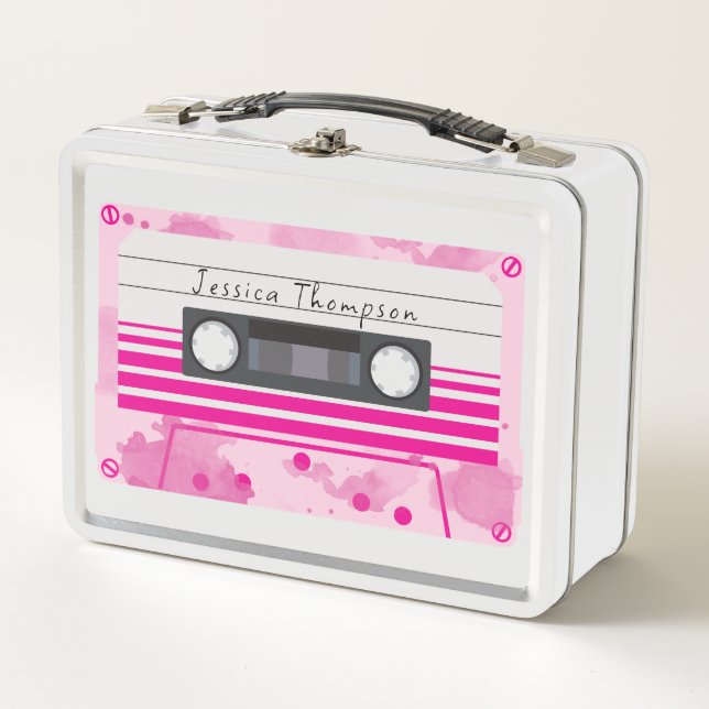 Lunch Box Bande de la cassette rose rétro du nom personnalis (Devant)